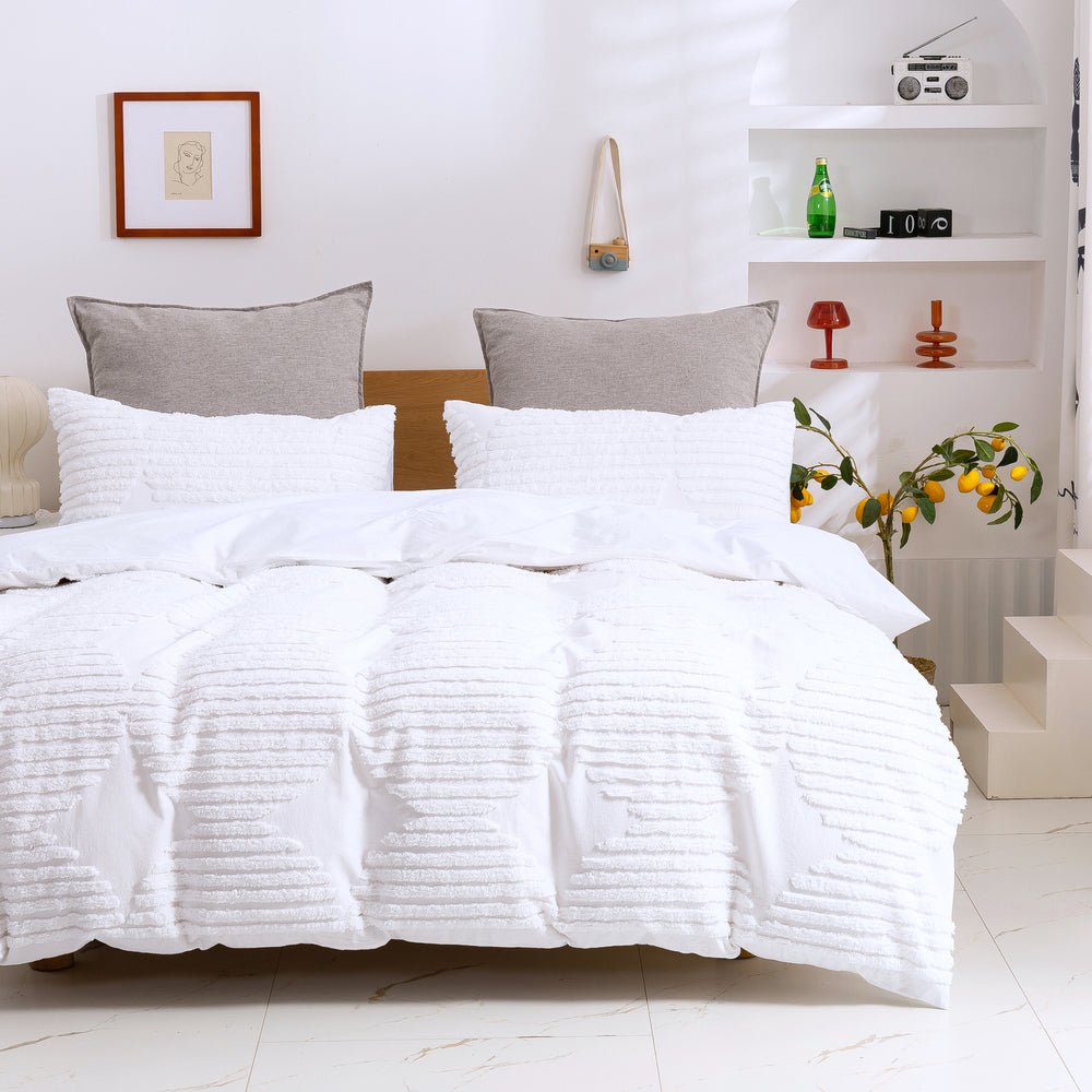 Dreamaker Cotton Vintage Washed Tufted Quilt Cover Set - Darvo - Double Bed
