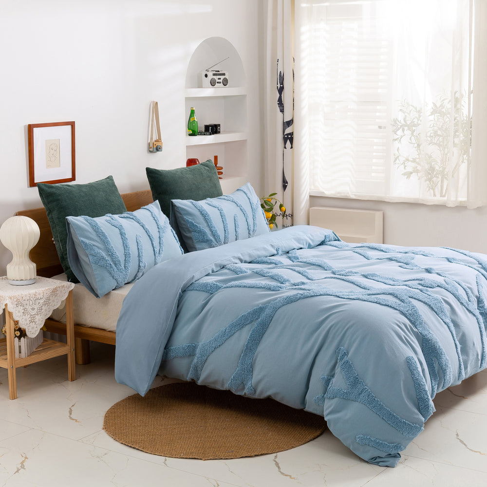 Dreamaker Cotton Vintage Washed Tufted Quilt Cover Set - Kye - King Bed