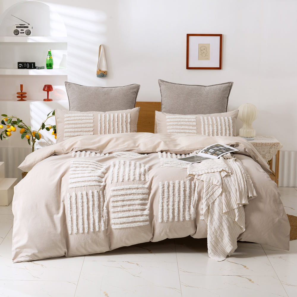 Dreamaker Cotton Vintage Washed Tufted Quilt Cover Set - Salma - Double Bed