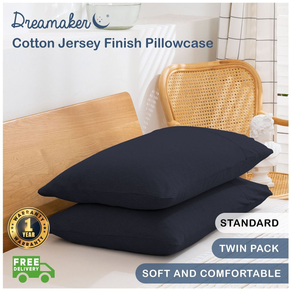 Dreamaker Cotton Jersey Pillowcase Navy - 48 X 73 Cm (2 Pack)