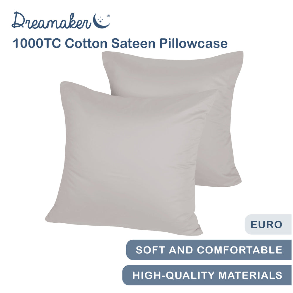 Dreamaker 1000Tc Cotton Sateen Euro Pillowcase Twin Pack Oyster