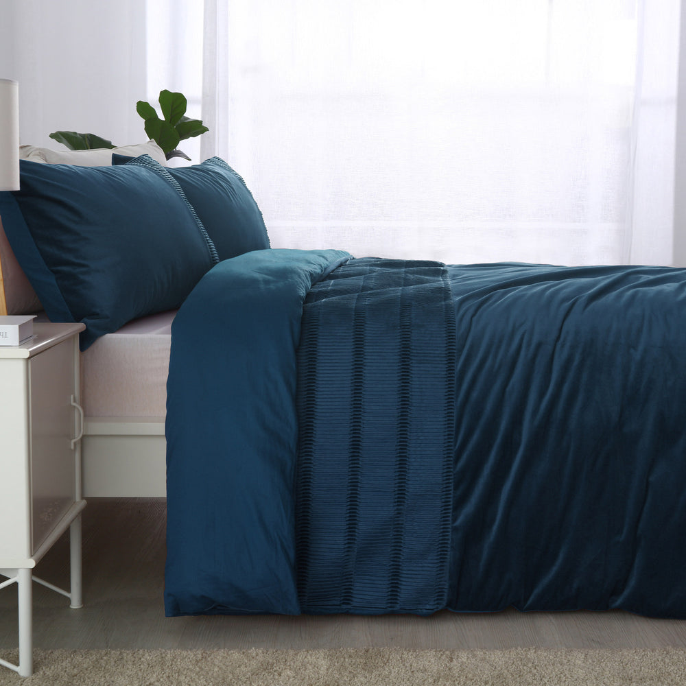 Dreamaker Ripple Velvet Quilt Cover Set Queen Bed Navy