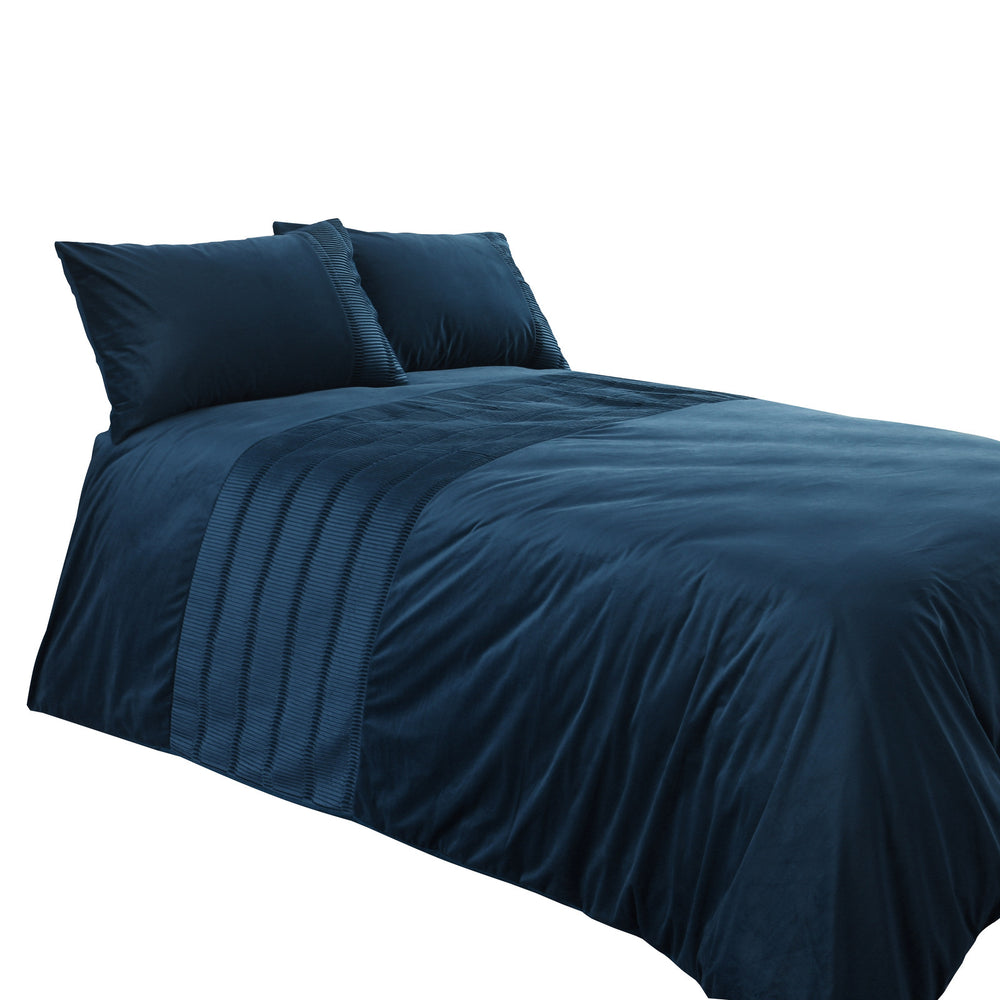 Dreamaker Ripple Velvet Quilt Cover Set Queen Bed Navy