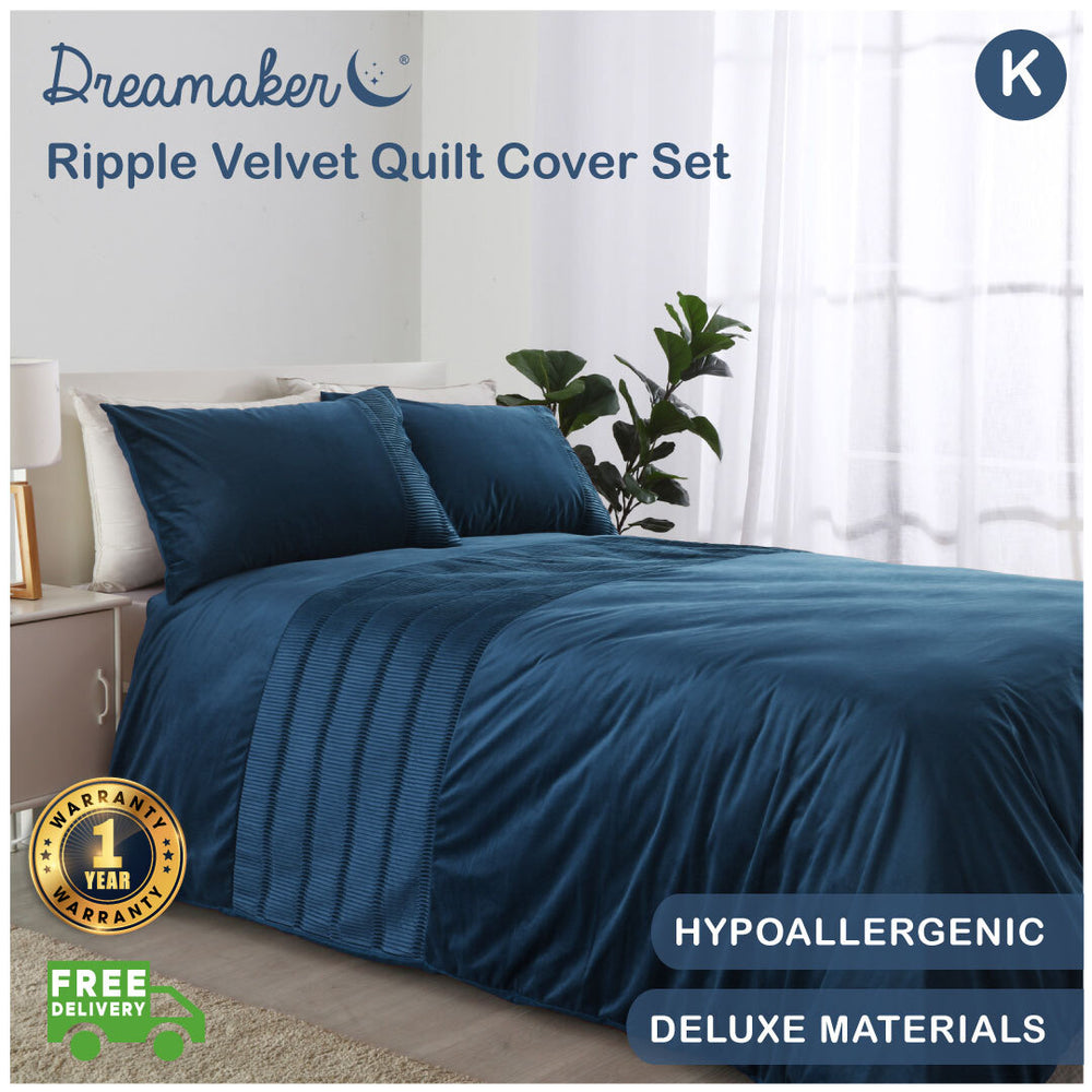 Dreamaker Ripple Velvet Quilt Cover Set King Bed Navy