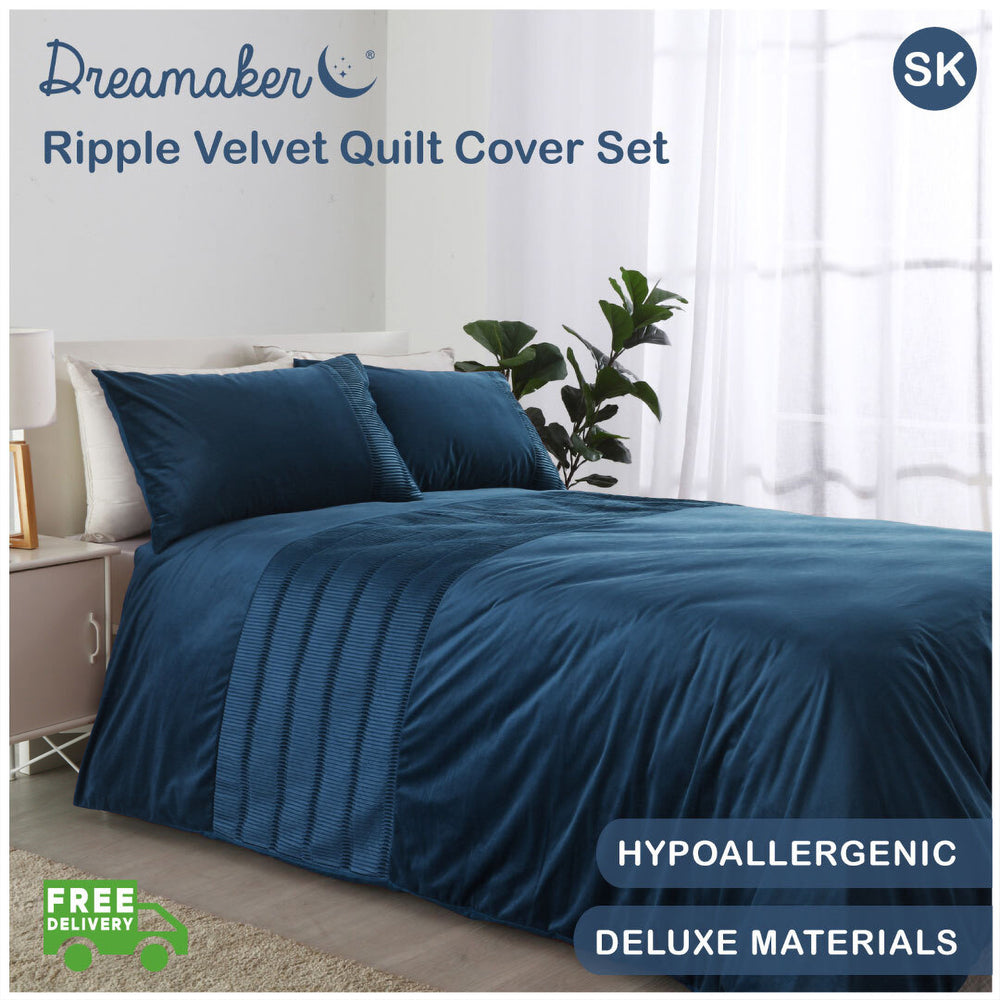 Dreamaker Ripple Velvet Quilt Cover Set Super King Bed Navy