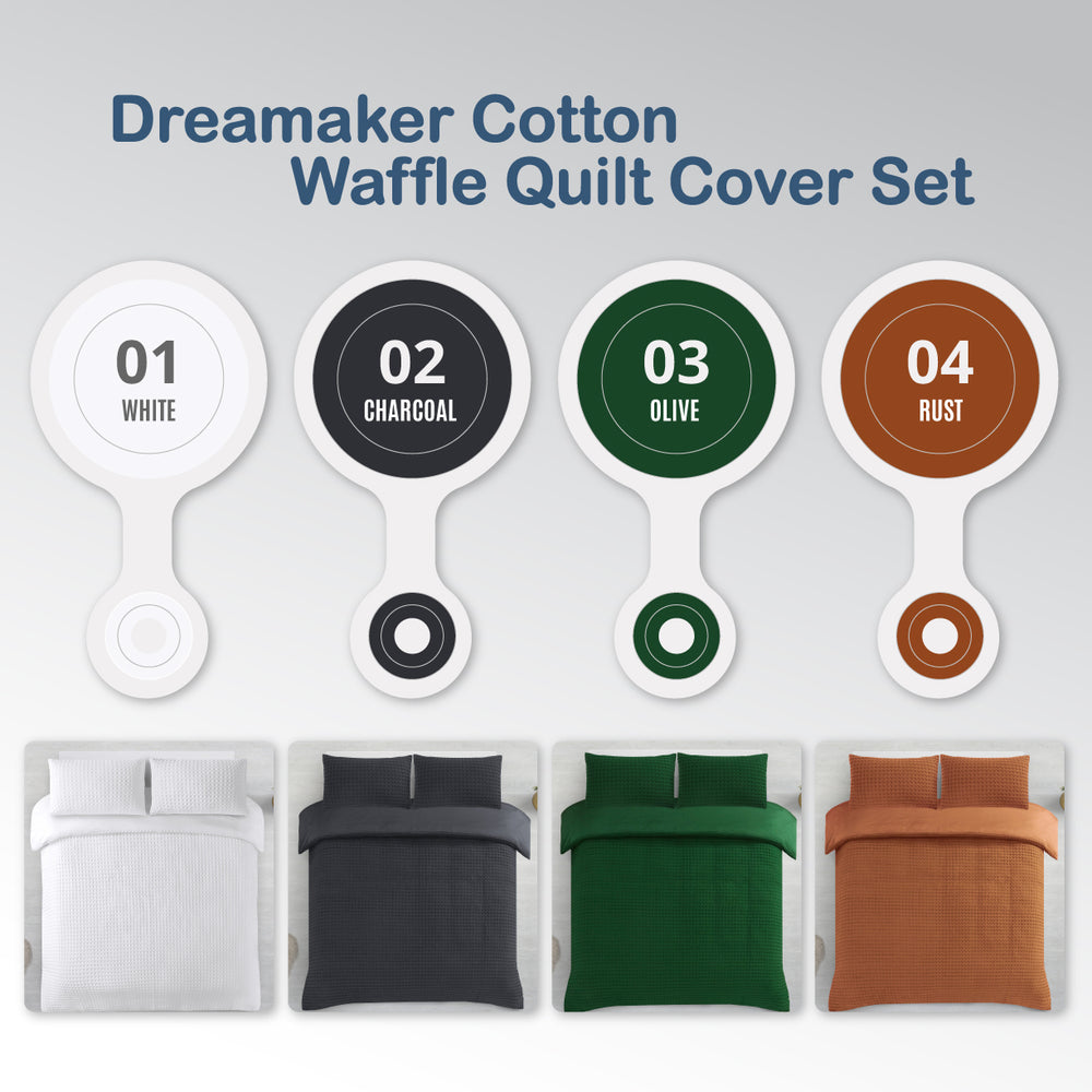 Dreamaker Cotton Waffle Quilt Cover Set White Queen Bed