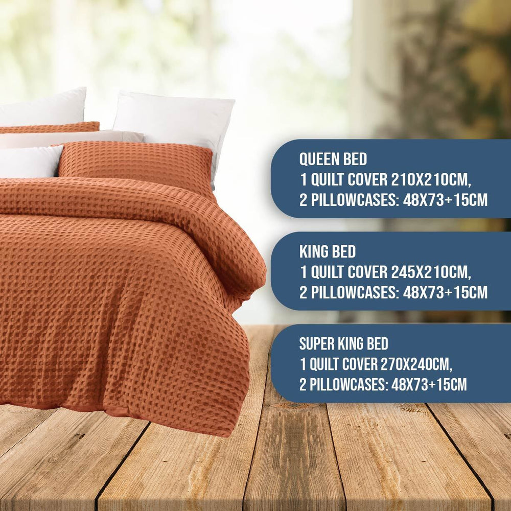 Dreamaker Cotton Waffle Quilt Cover Set Super King Bed Rust