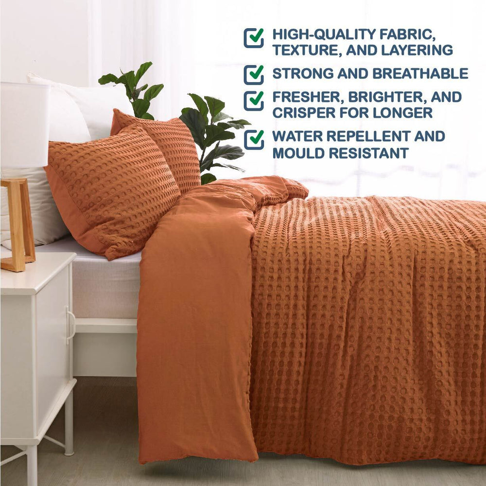 Dreamaker Cotton Waffle Quilt Cover Set Super King Bed Rust