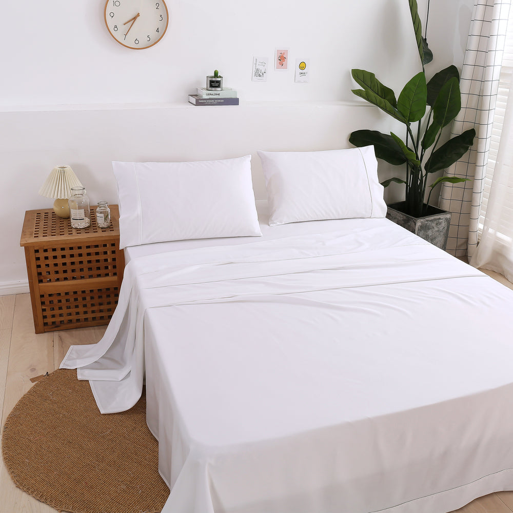 Serene 400TC Bamboo Cotton Blend Sateen Sheet Set WHITE Super King Bed