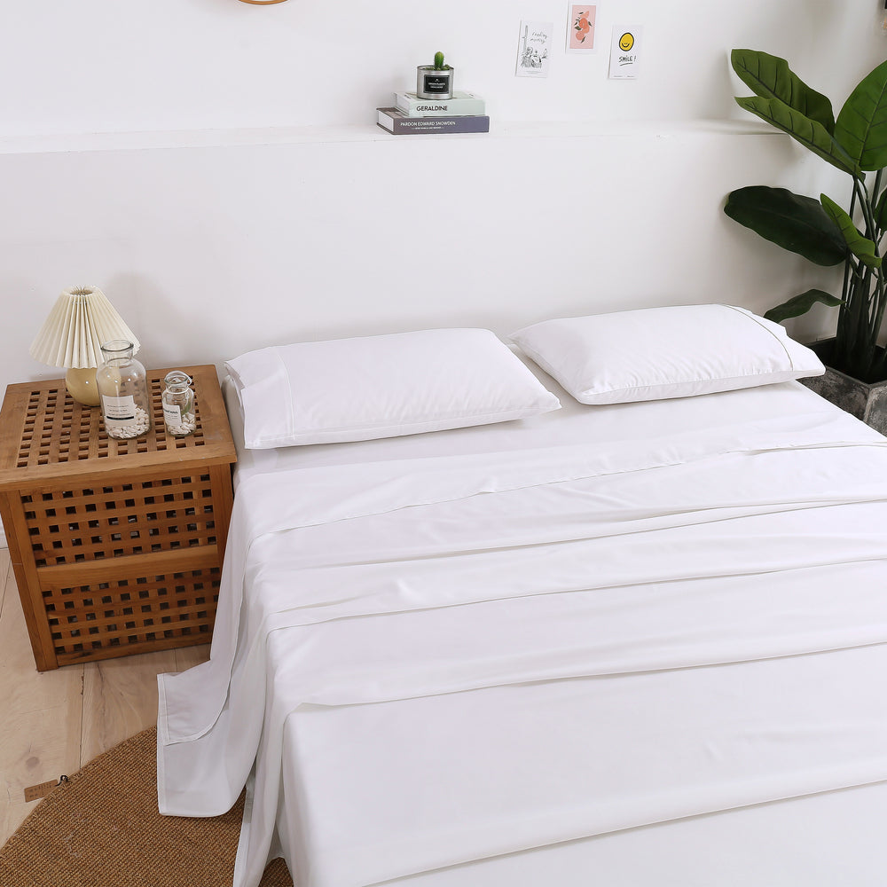 Serene 400TC Bamboo Cotton Blend Sateen Sheet Set WHITE Super King Bed