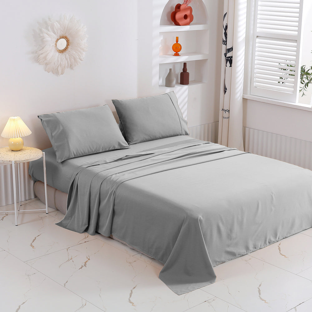 Serene 400TC Bamboo Cotton Blend Sateen Sheet Set DOVE GREY Super King Bed