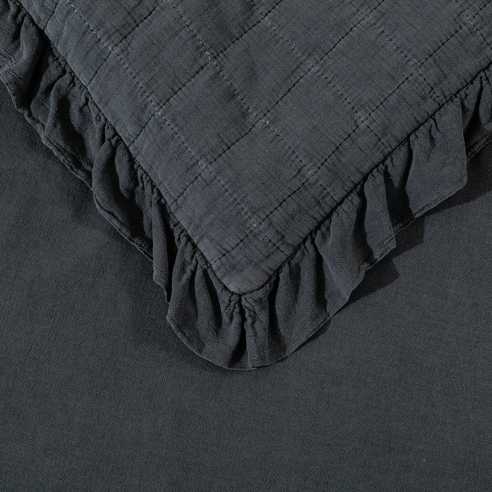 Dreamaker Premium Quilted Sand Wash Quilt Cover Set Charcoal King Bed
