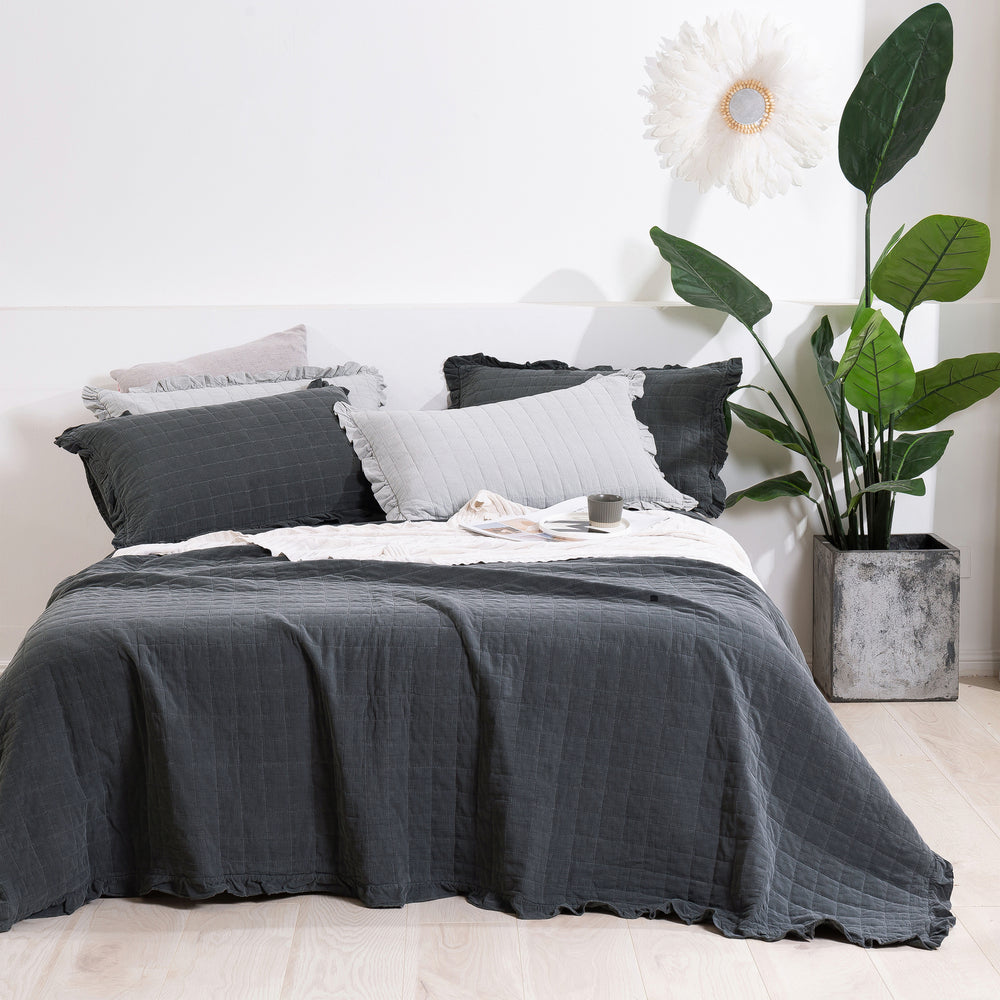 Dreamaker Premium Quilted Sand Wash Coverlet Charcoal Queen/King