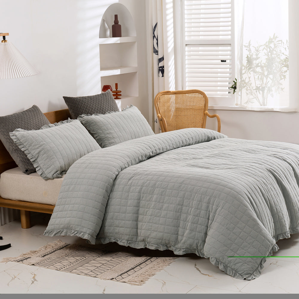 Dreamaker Premium Quilted Sand Wash Quilt Cover Set King Bed Dove Grey