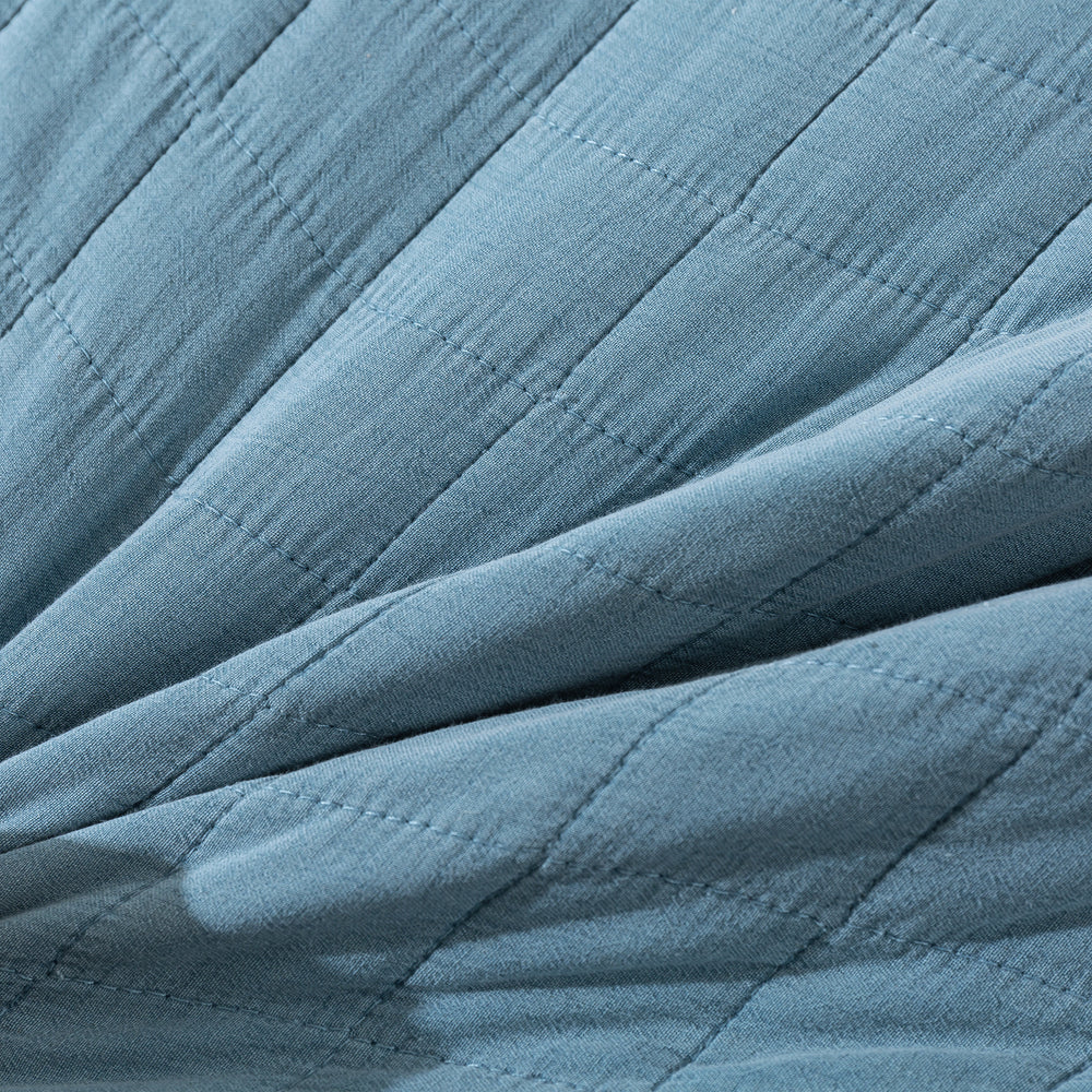 Dreamaker Premium Quilted Sandwash Quilt Cover Set Queen Bed Dusty Blue