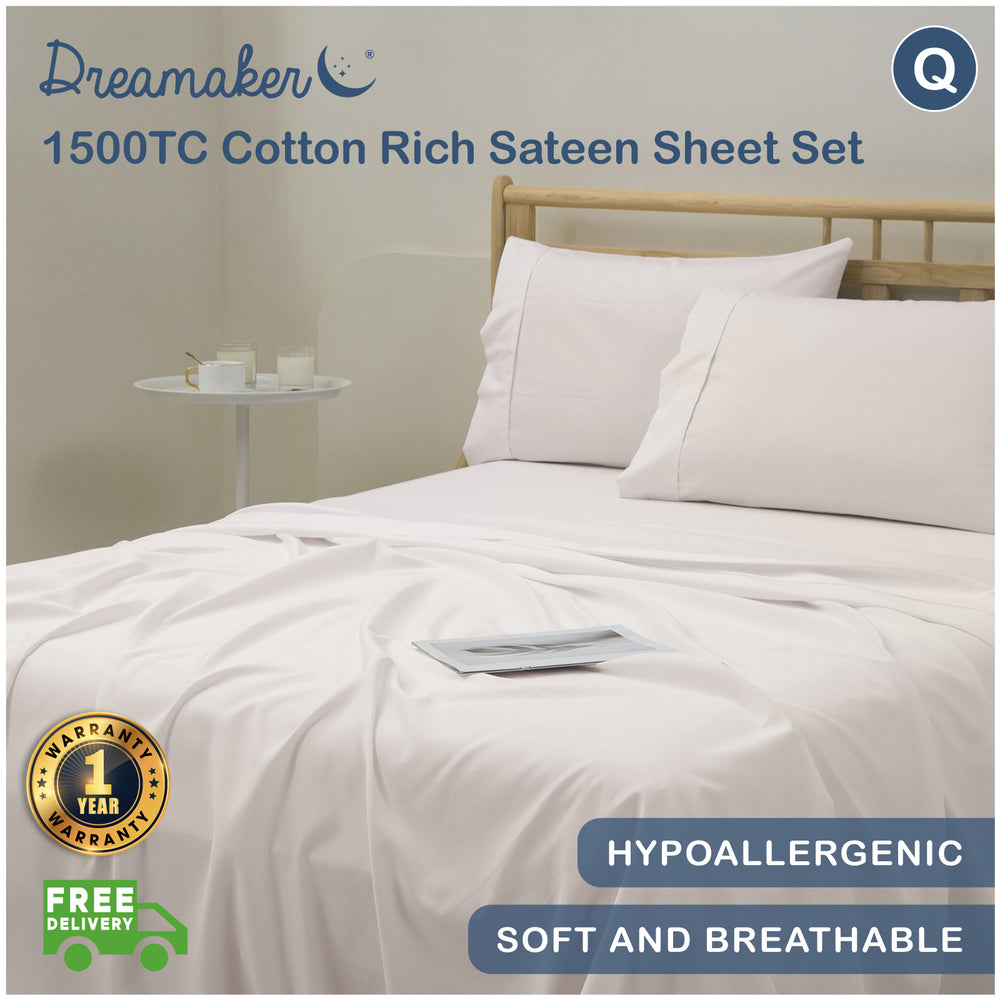 Dreamaker 1500TC Cotton Rich Sateen Sheet Set Golden Latte Queen Bed