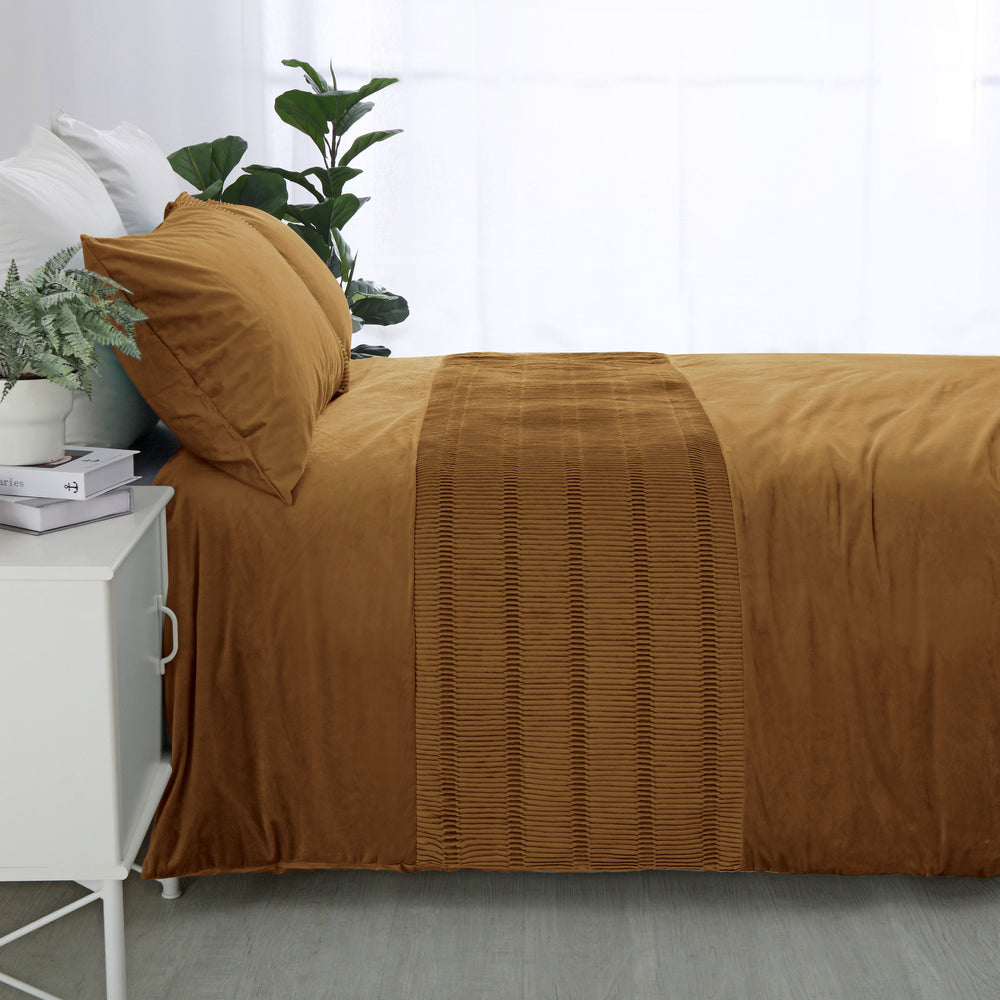 Dreamaker Ripple Poly Velvet Rust Quilt Cover Set King Bed