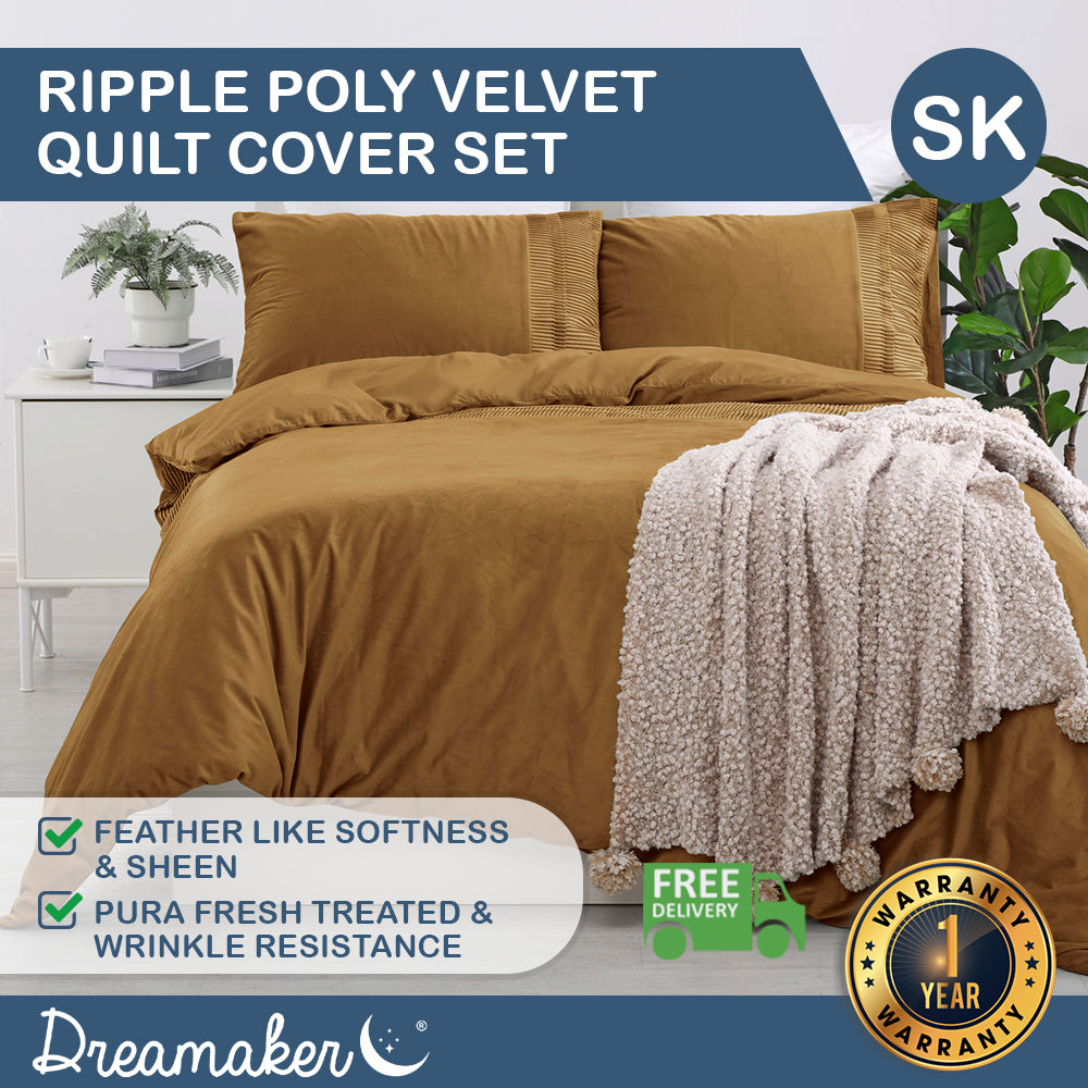 Dreamaker Ripple Poly Velvet Rust Quilt Cover Set Super King Bed