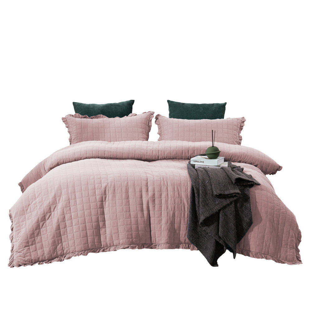 Dreamaker Premium Quilted Sandwash Quilt Cover Set King Bed Dusty Pink