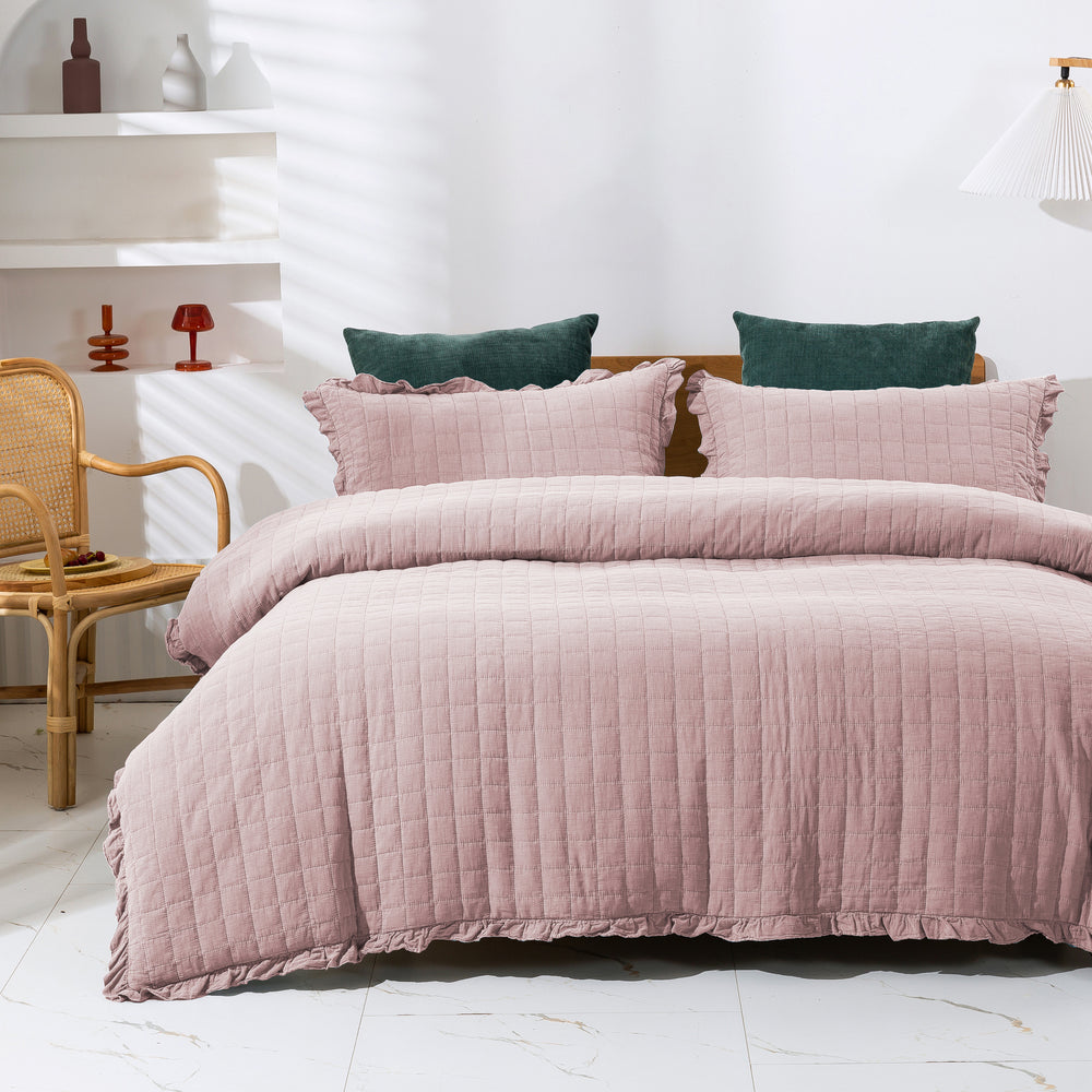 Dreamaker Premium Quilted Sandwash Quilt Cover Set Dusty Pink Super King Bed