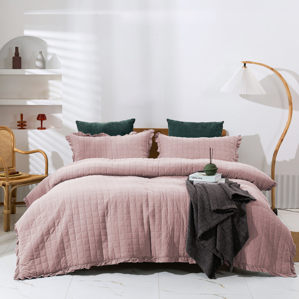 Dreamaker Premium Quilted Sandwash Quilt Cover Set Dusty Pink Super King Bed