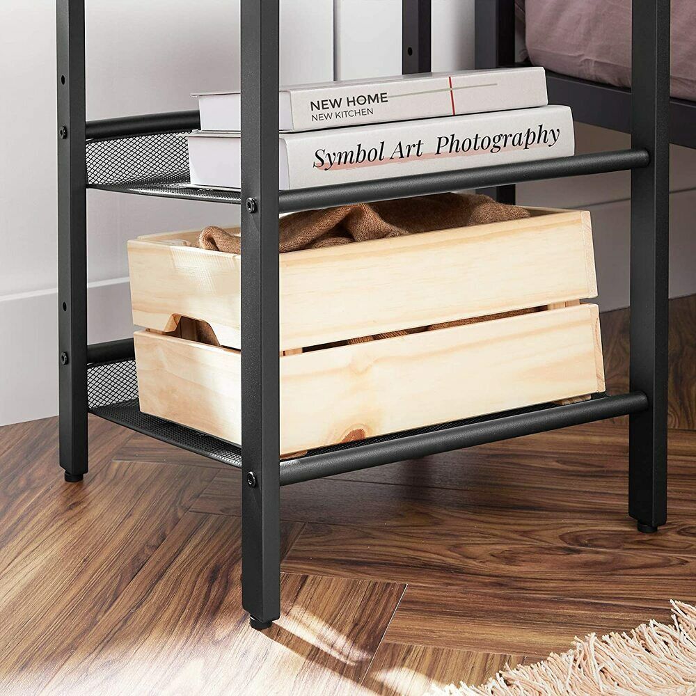VASAGLE Set of 2 Rustic Brown and Black Side Table with Adjustable Mesh Shelves