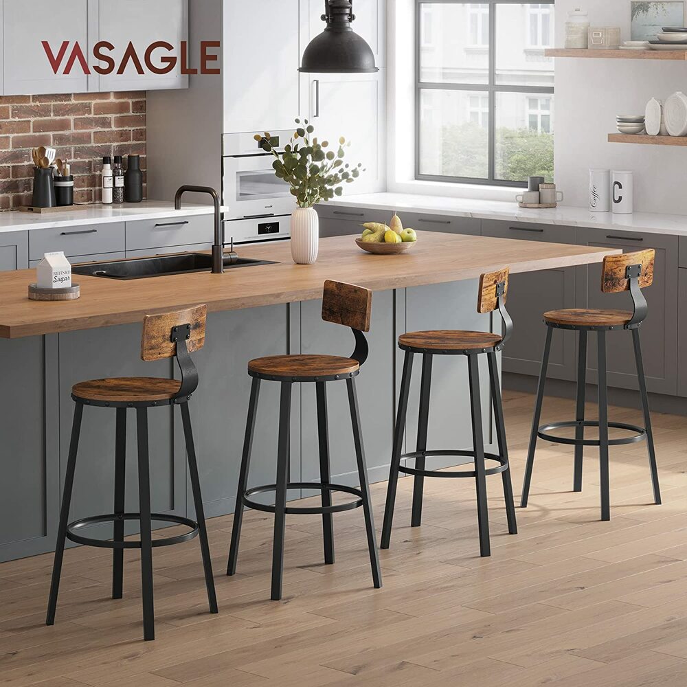 Vasagle 2 Set Barstools Kitchen Wooden Dining Chairs Bar Stools with Backrest LBC026B01V1