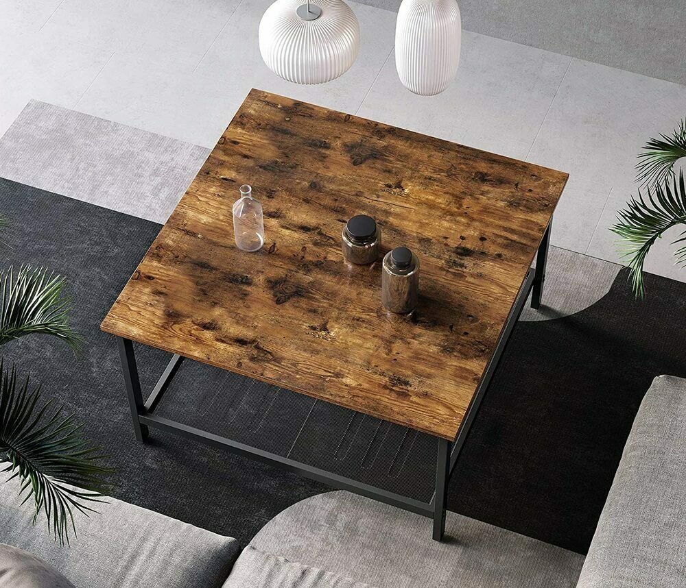 VASAGLE Industrial Style Rustic Brown and Black Square Coffee Table