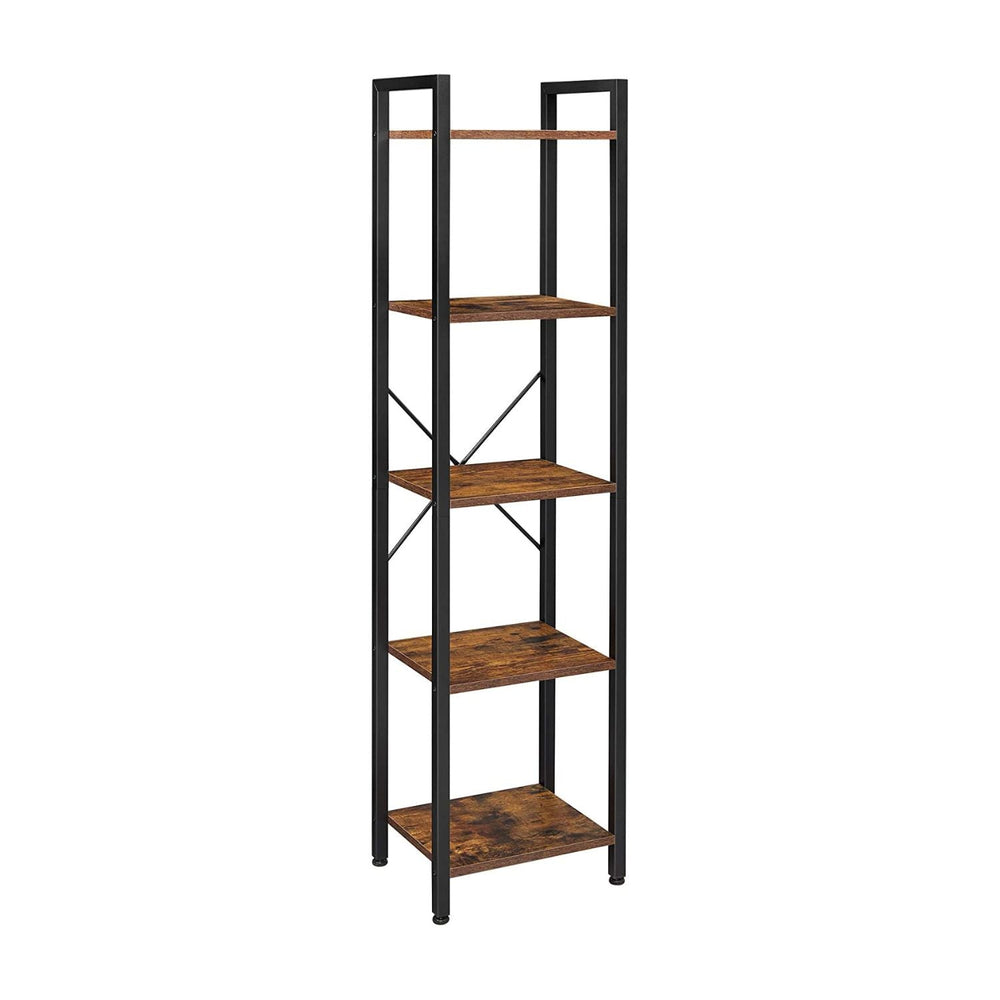 VASAGLE 5-Tier Bookshelf Storage Rack with Steel Frame for Living Room Office Study Hallway Industrial Style Rustic Brown and Black