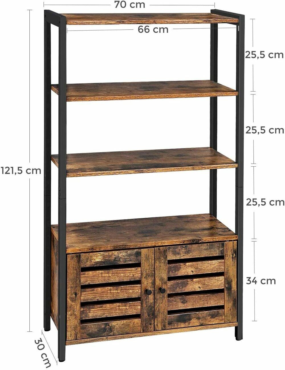 VASAGLE Industrial Design Rustic Brown Storage Cabinet with 2 Louvred Doors and 3 Shelves