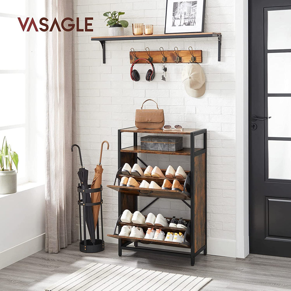 VASAGLE Shoe Cabinet with 2 Compartments Hallway for 8-12 Pairs of Shoes