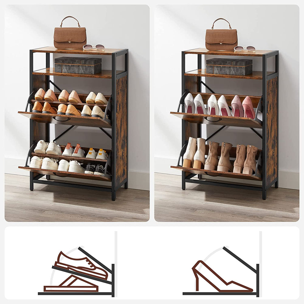 VASAGLE Shoe Cabinet with 2 Compartments Hallway for 8-12 Pairs of Shoes