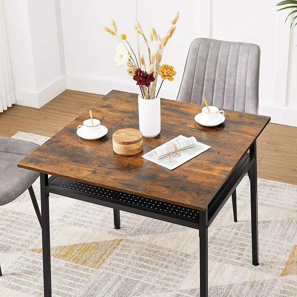 Vasagle Dining Table Square Kitchen Desk with Storage Shelf Rustic Brown
