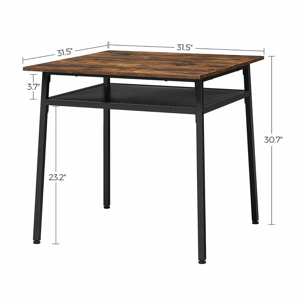 Vasagle Dining Table Square Kitchen Desk with Storage Shelf Rustic Brown