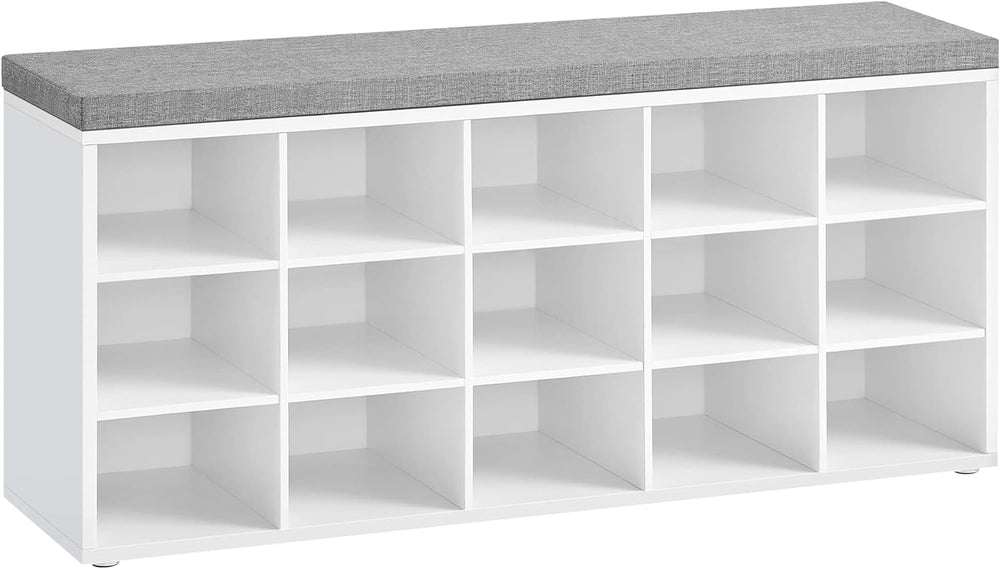 Vasagle Shoe Cabinet Bench Shoes Rack Storage Shelf 15 Cubes - White