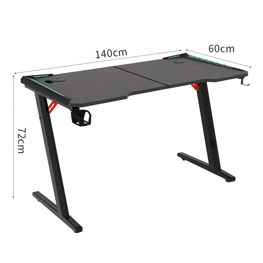 Odyssey8 1.4m Gaming Desk Office Table Desktop with LED light &amp; Effects - Dual Panel Black
