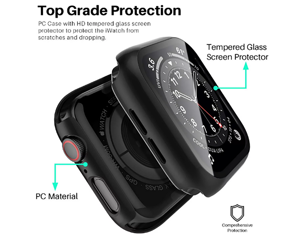 Apple Watch Tempered Glass Case 360 Full Cover 44mm Black