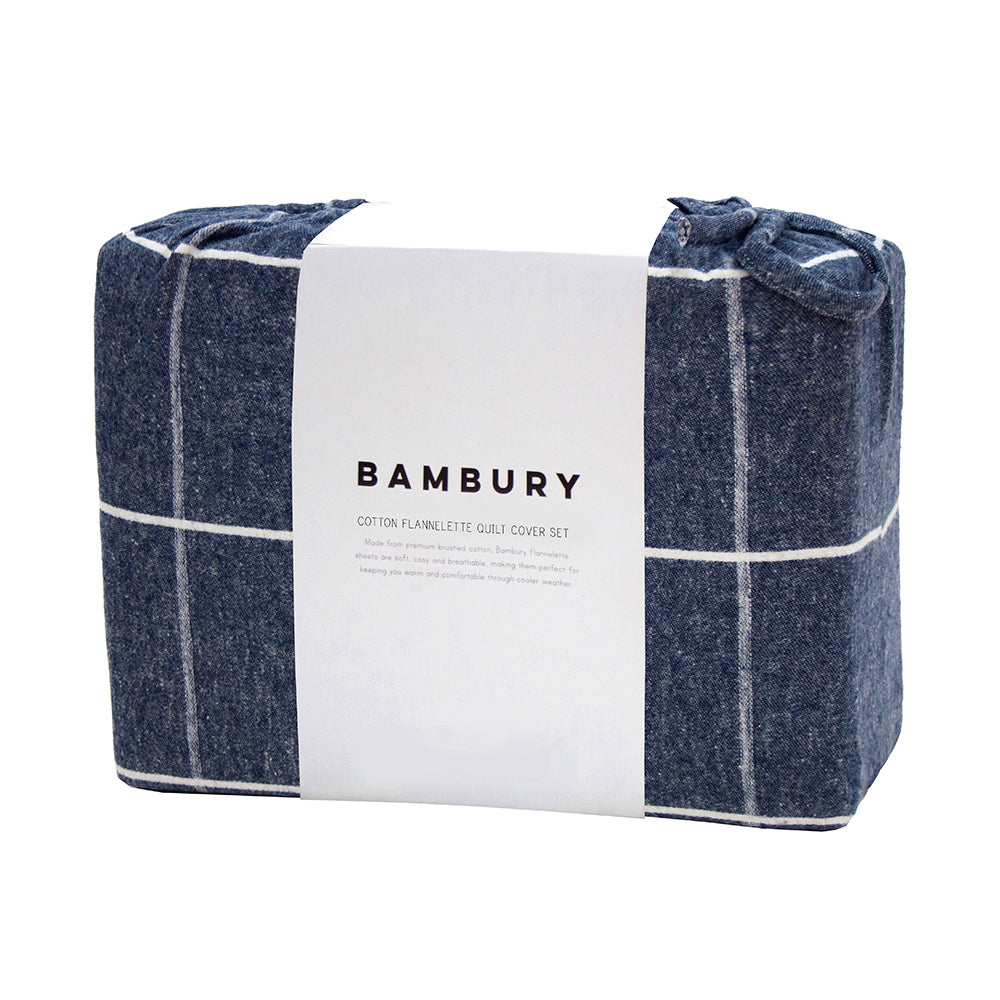 Bambury Acton Flannelette Quilt Cover Set Blue Queen
