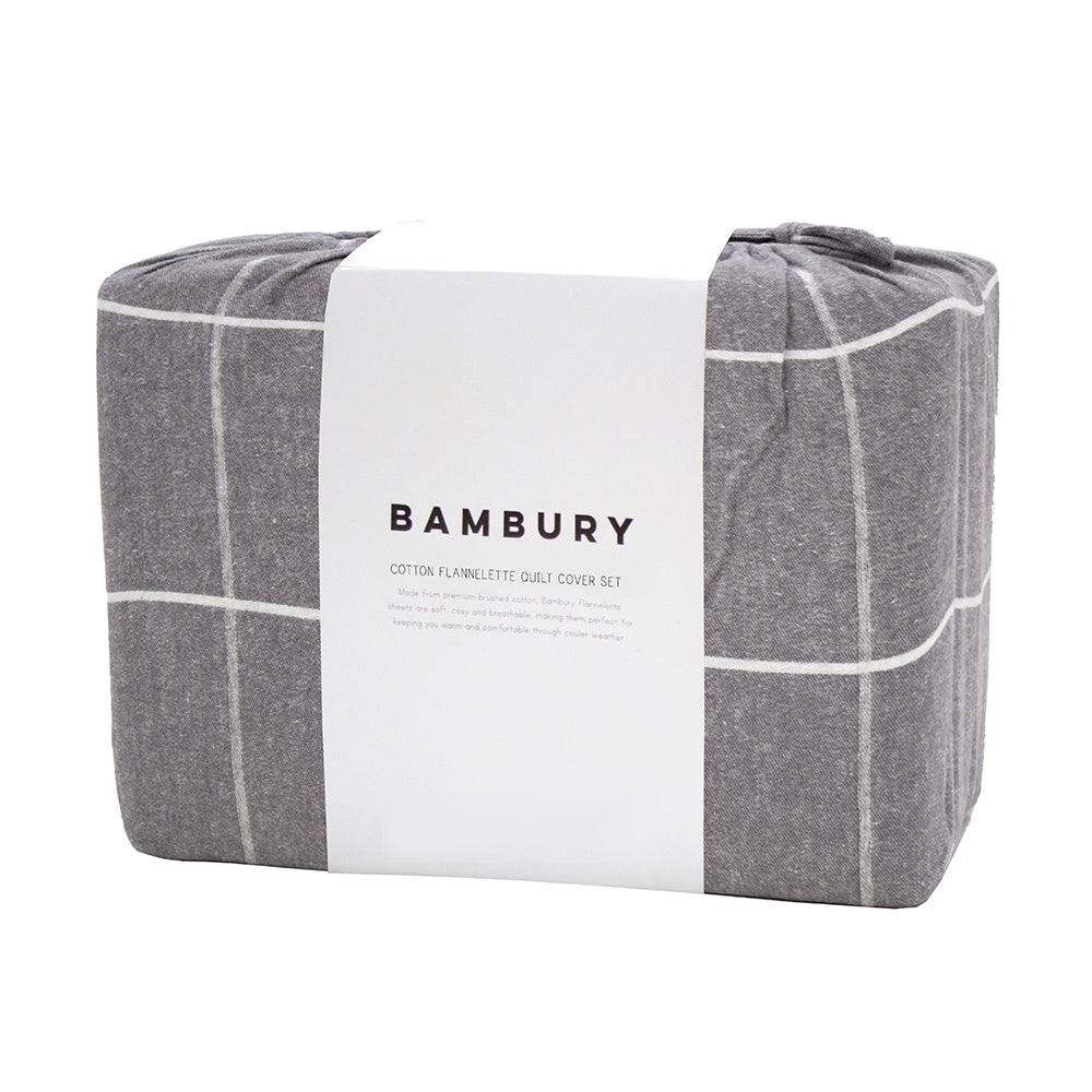 Bambury Acton Flannelette Quilt Cover Set Grey Queen