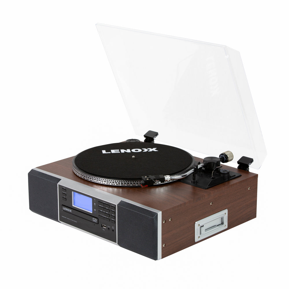 Lenoxx Vinyl Turntable Speaker with Bluetooth: Radio, CDs, Records, AUX &amp; More