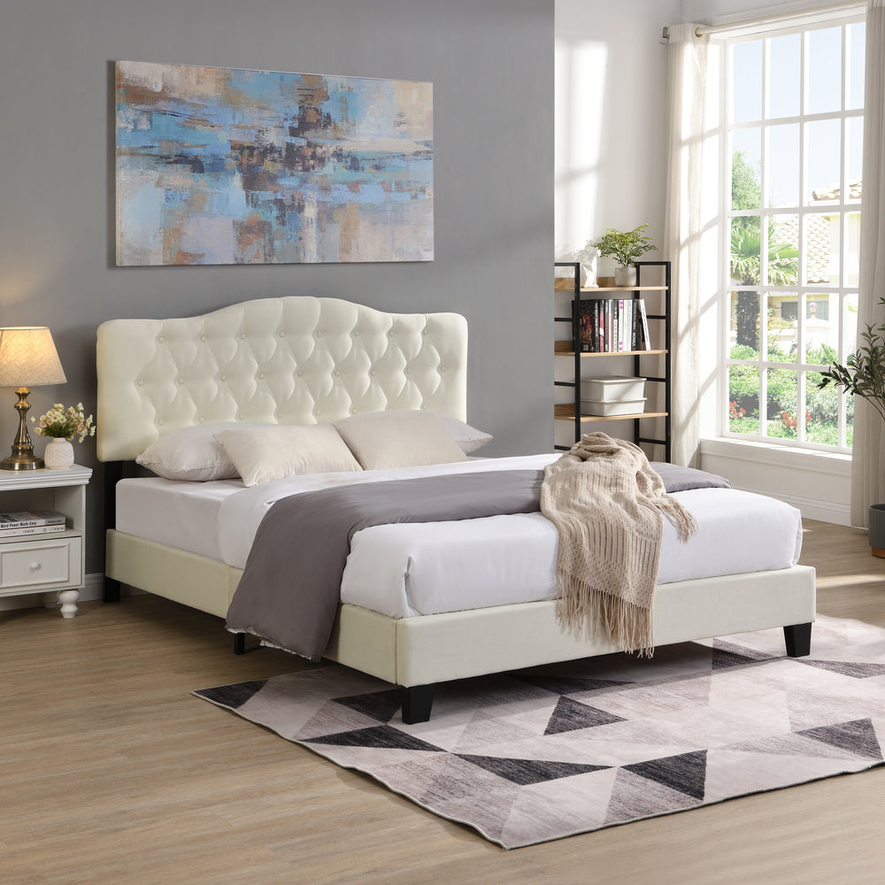 IHOMDEC Upholstered Linen Look Double Bed Frame BEF06 Beige