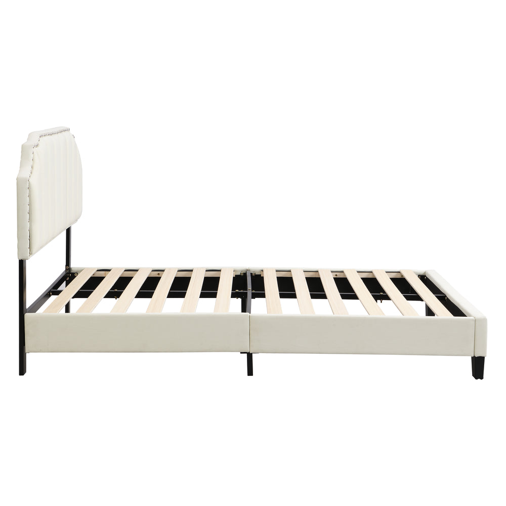 IHOMDEC Upholstered Linen Look Queen Bed Frame BEF07 Beige