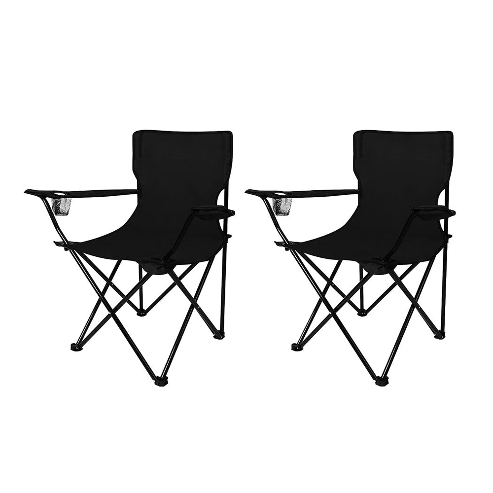 Levede 2Pcs Camping Chairs Folding Arm Foldable Portable Outdoor Fishing Picnic