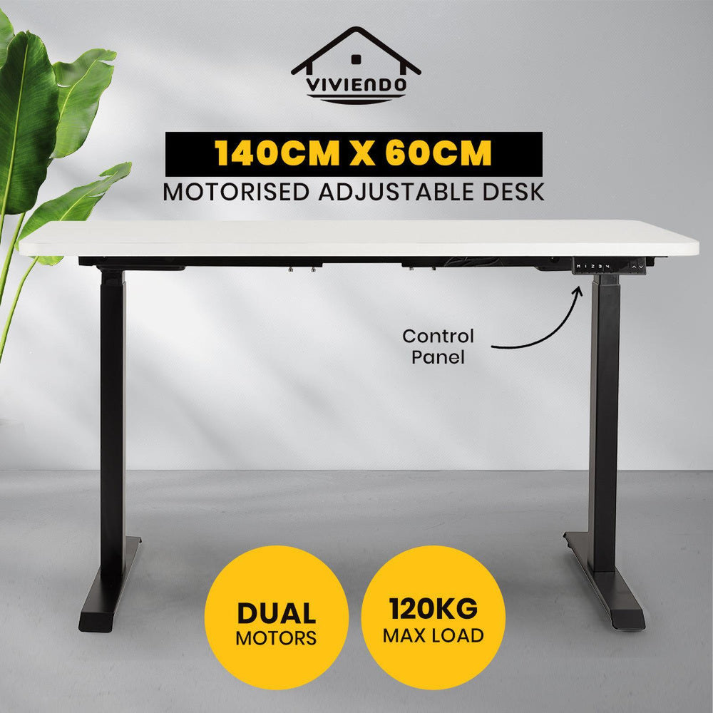 Viviendo Dual Motorised Standing Desk Electric Height Adjustable Sit Stand Workstation 1.4m White Colour - Black Base