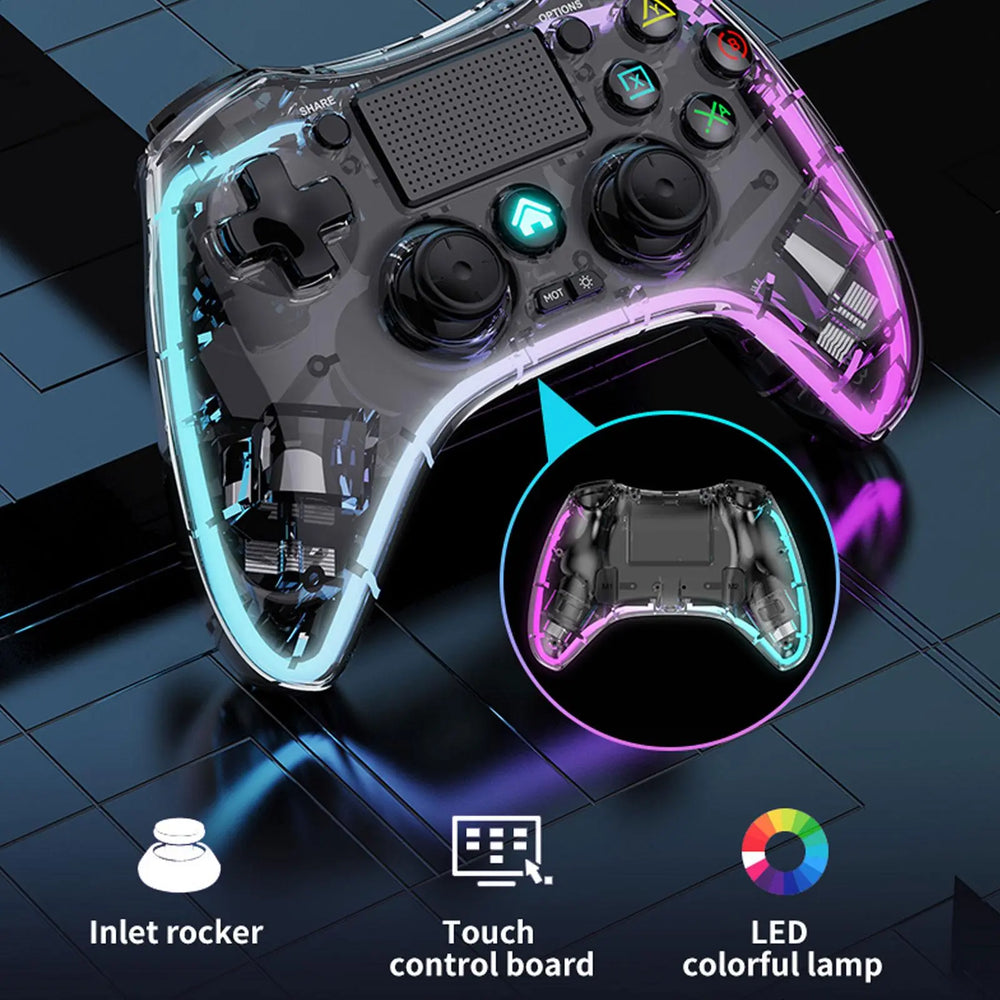 Transparant Colorful Wireless Game Controller for PS4 /Switch /PS3/Android /PC/IOS Joystick Gamepad for PS4 Console Touch Button