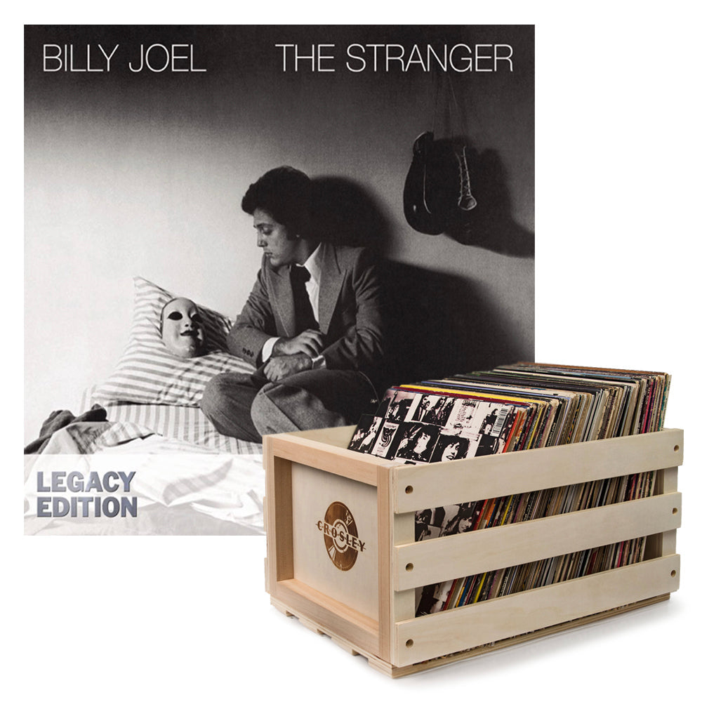 Crosley Record Storage Crate &amp; Billy Joel The Stranger Vinyl Album Bundle