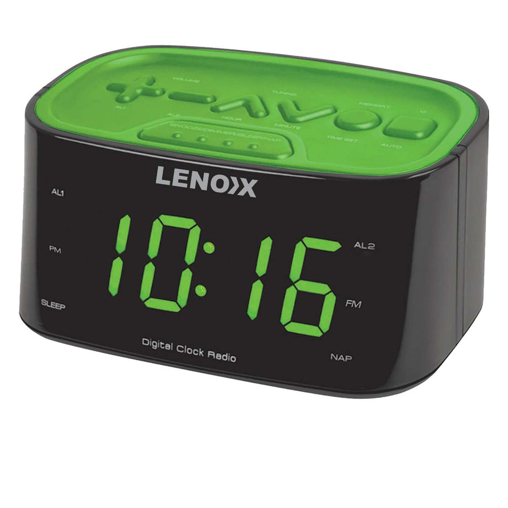 Lenoxx Smartphone-Charging Alarm Clock &amp; FM Radio (Green) w/ USB Port