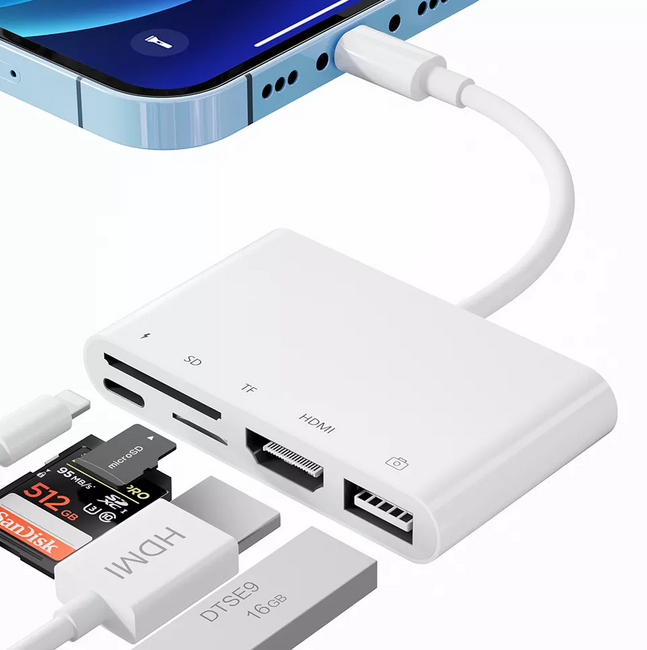 OROTEC 5 in 1 Lightning to OTG Digital AV Adapter for iPhone, HDMI Digital AV Adapter, USB Female OTG Adapter, Camera Adapter, SD, TIF