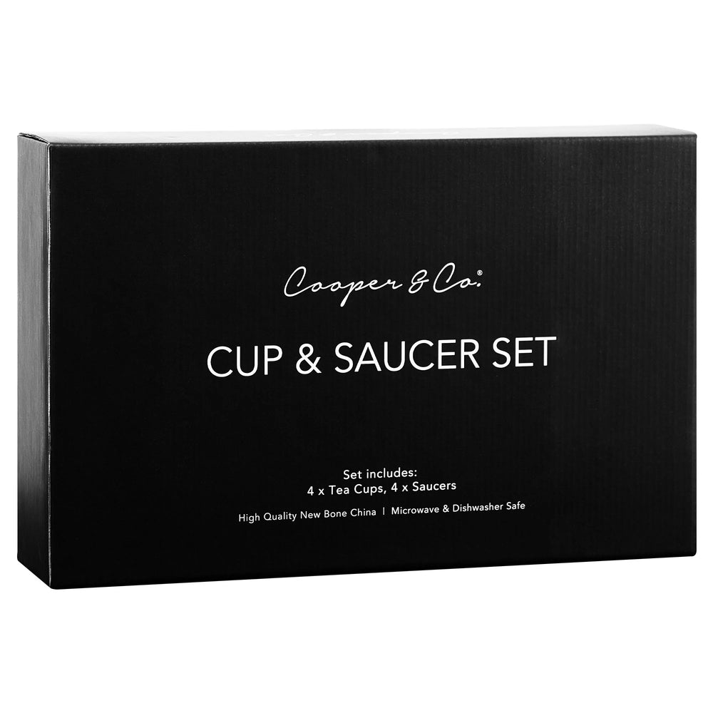 Set of 4 Tea Coffee Cups &amp; Saucer Set Botanic 200ml