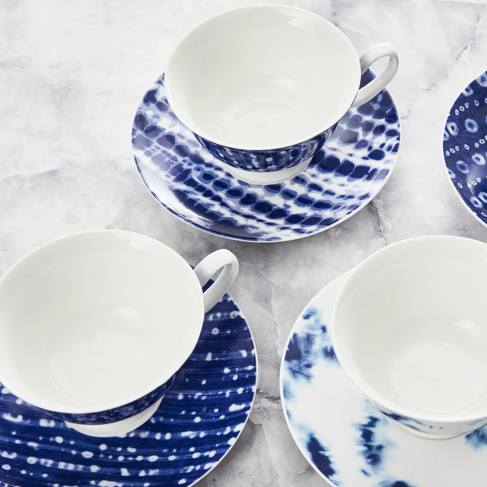 Set of 4 Tea Coffee Cups &amp; Saucer Set Blue 200ml